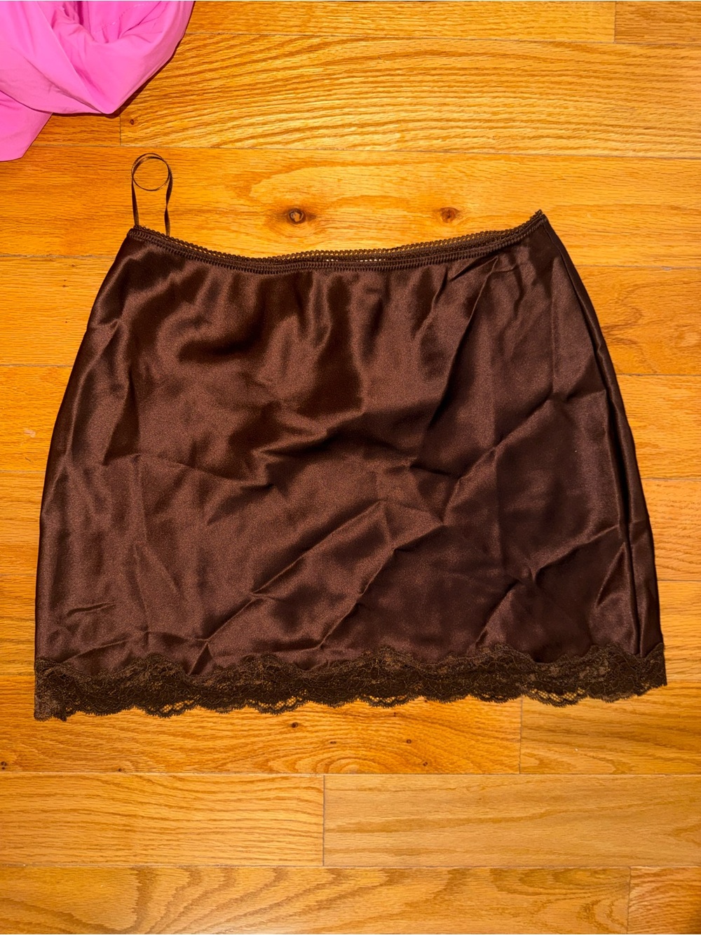 Reformation mini satin skirt with lace detailing brown (Neera satin skirt)